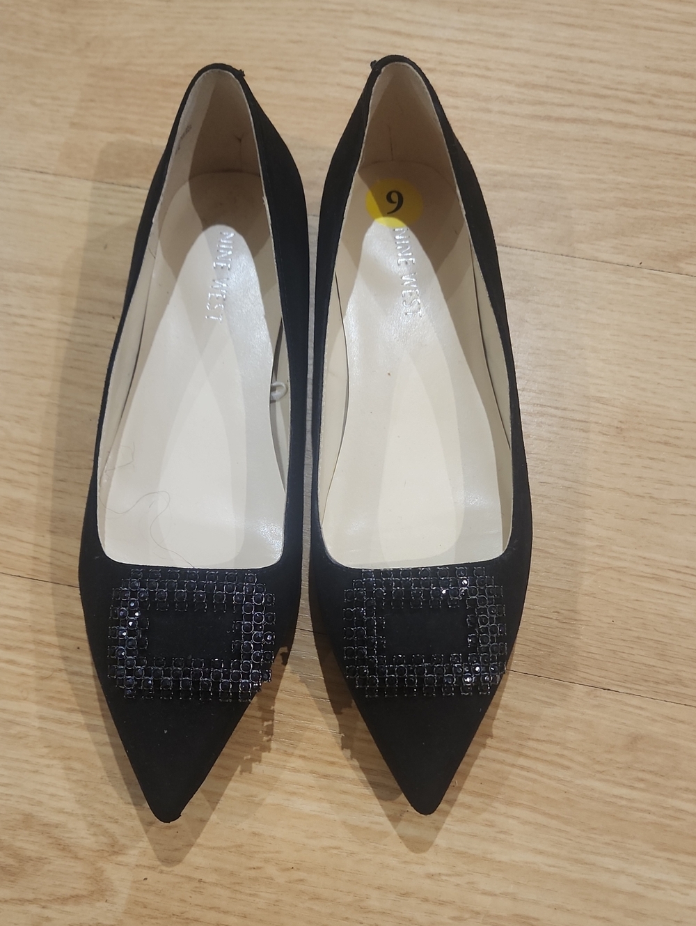 Nine West Classic Pointed Toe Black Flats with Embellished Buckle